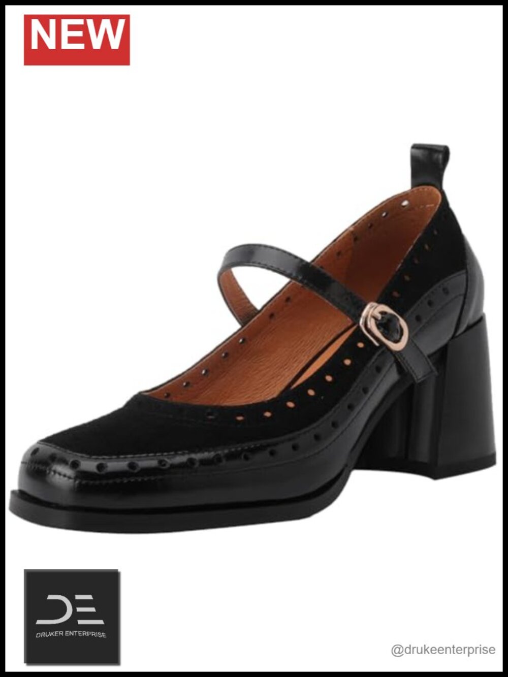Women's Leather Mary Jane Pumps Square Toe High Heel Retro Oxfords Dress Shoes